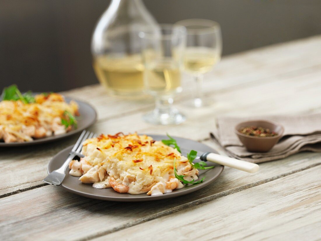 Fish pie with prawns and cod