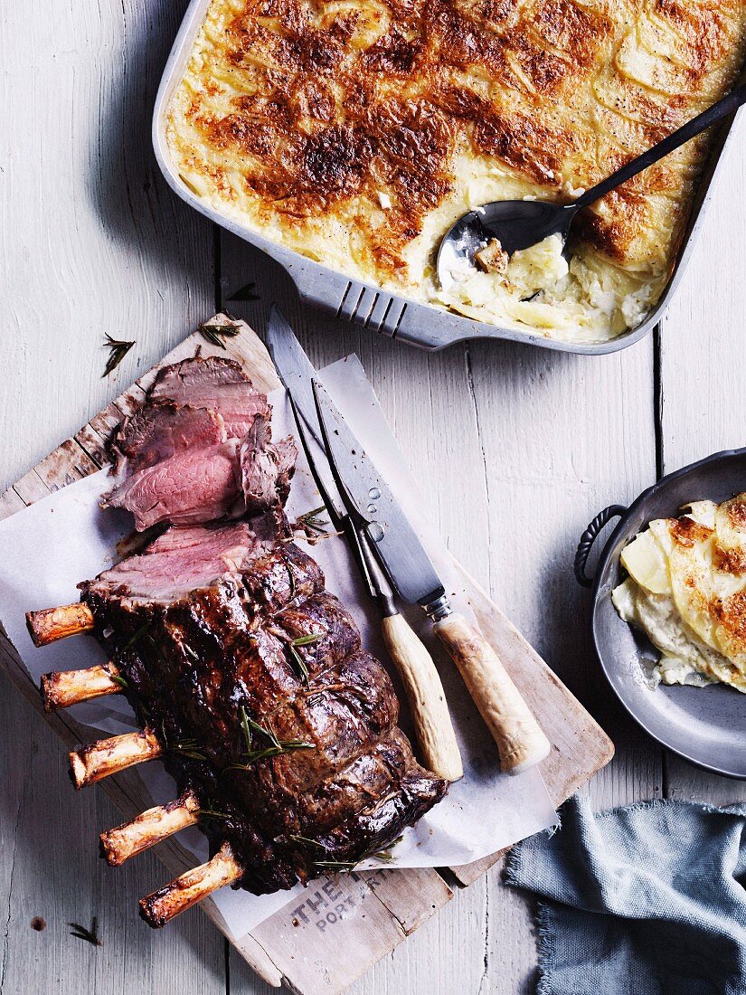 Beef rib with potato gratin