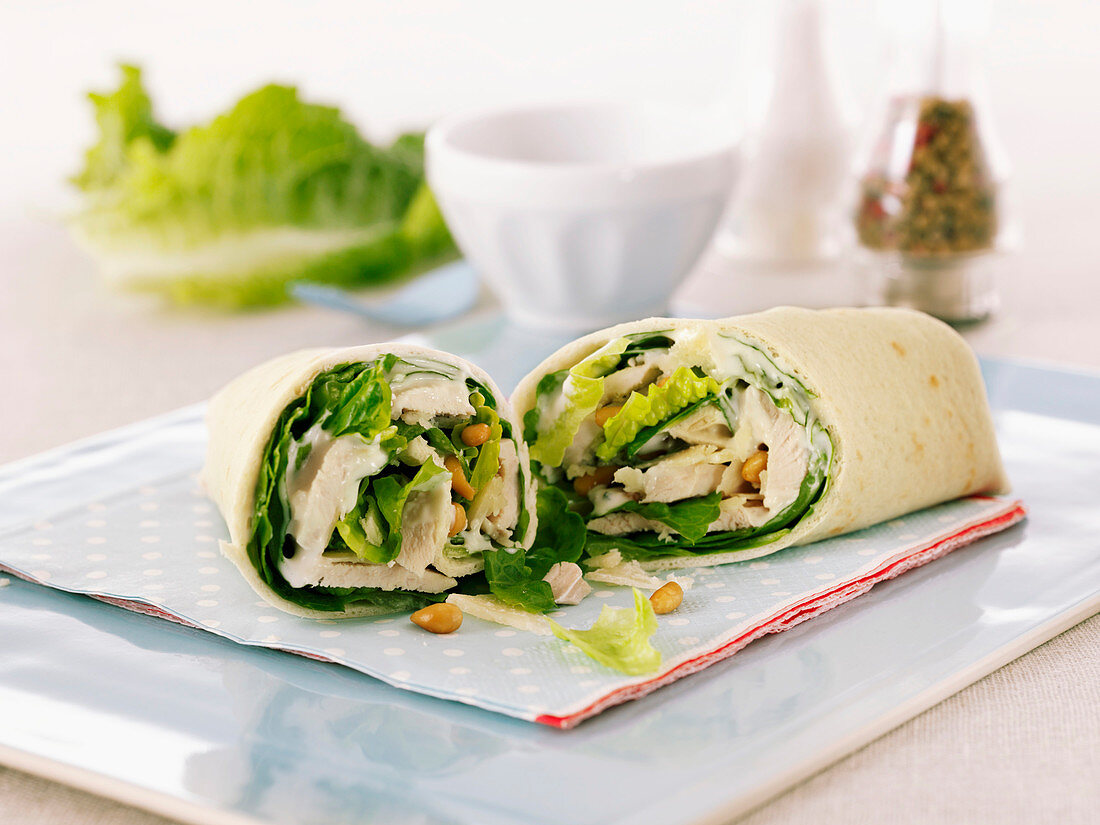 Chicken wraps with cos lettuce
