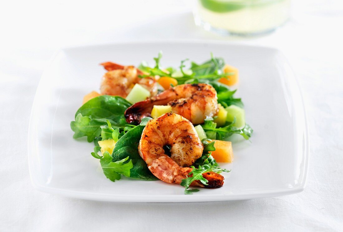 A rocket, prawn and melon salad