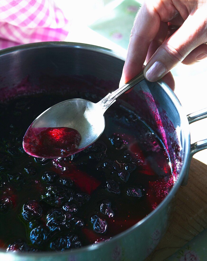Blueberry jam being made