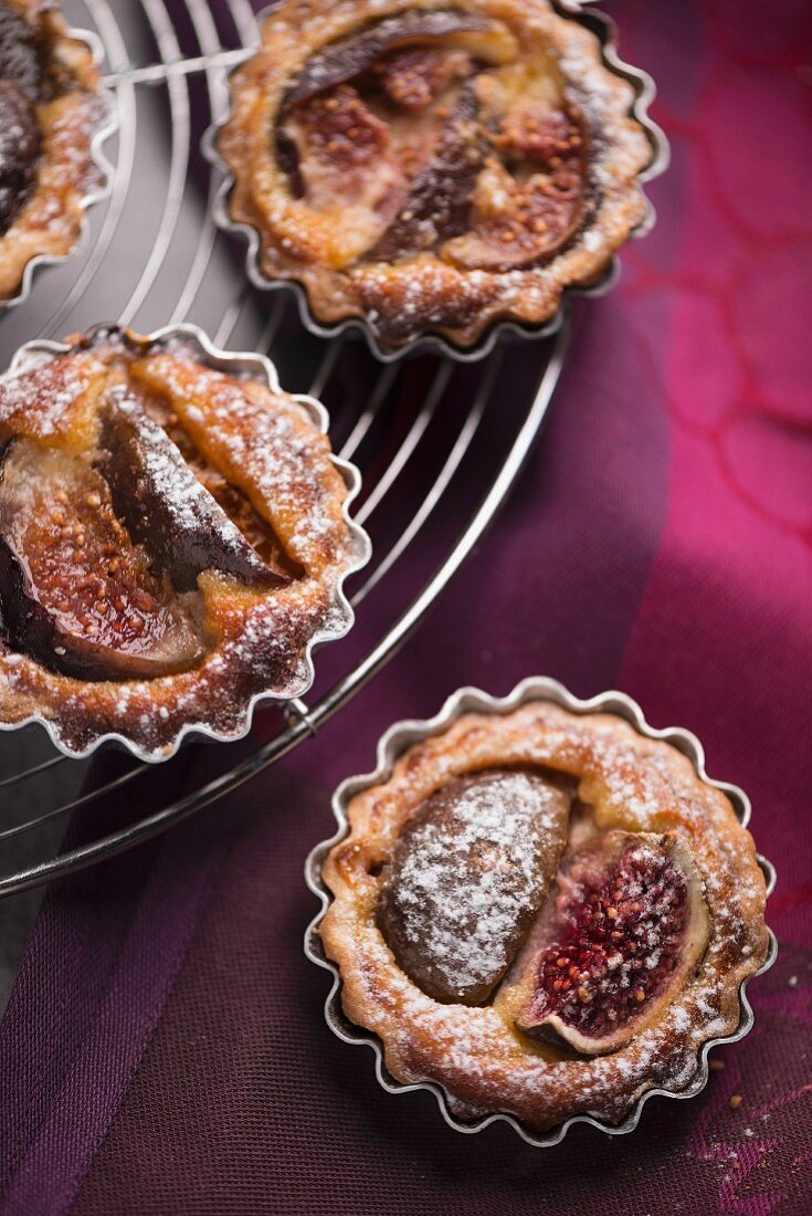 Mini fig tartlets on a wire rack