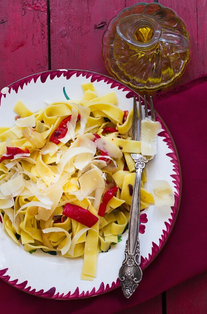 Tagliatelle with chilli and Parmesan cheese