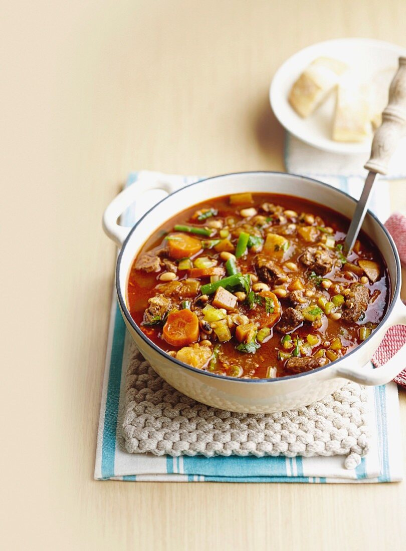 Hearty beef and black-eyed bean soup