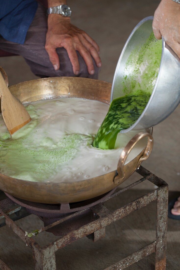 Thai custard being made