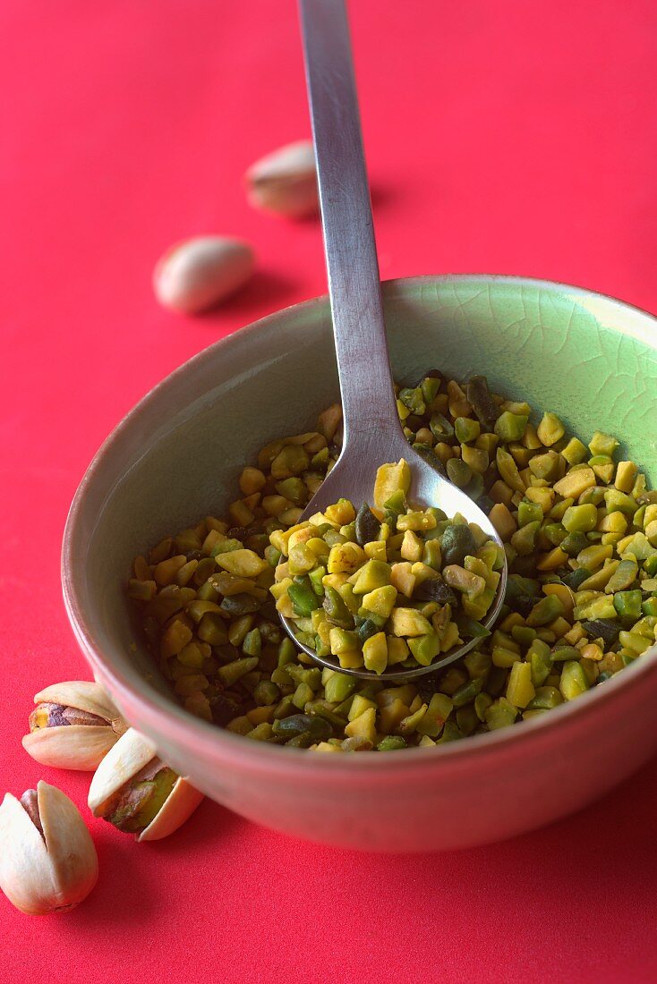 Chopped and whole pistachios