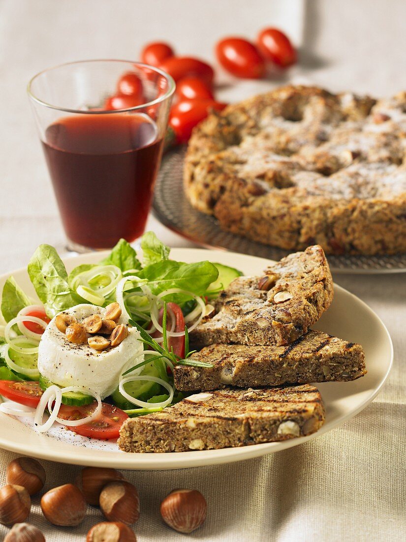 Hazelnut ciabatta with salad