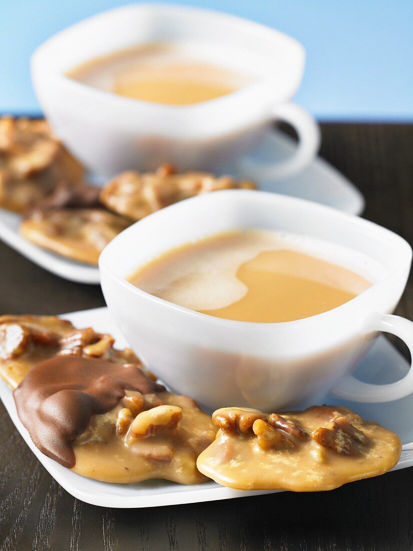Pecan nut confectionery served with coffee