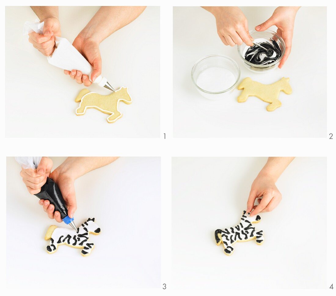 A zebra biscuit being made