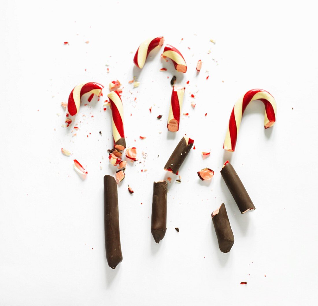 Brown chocolate-dipped candy canes