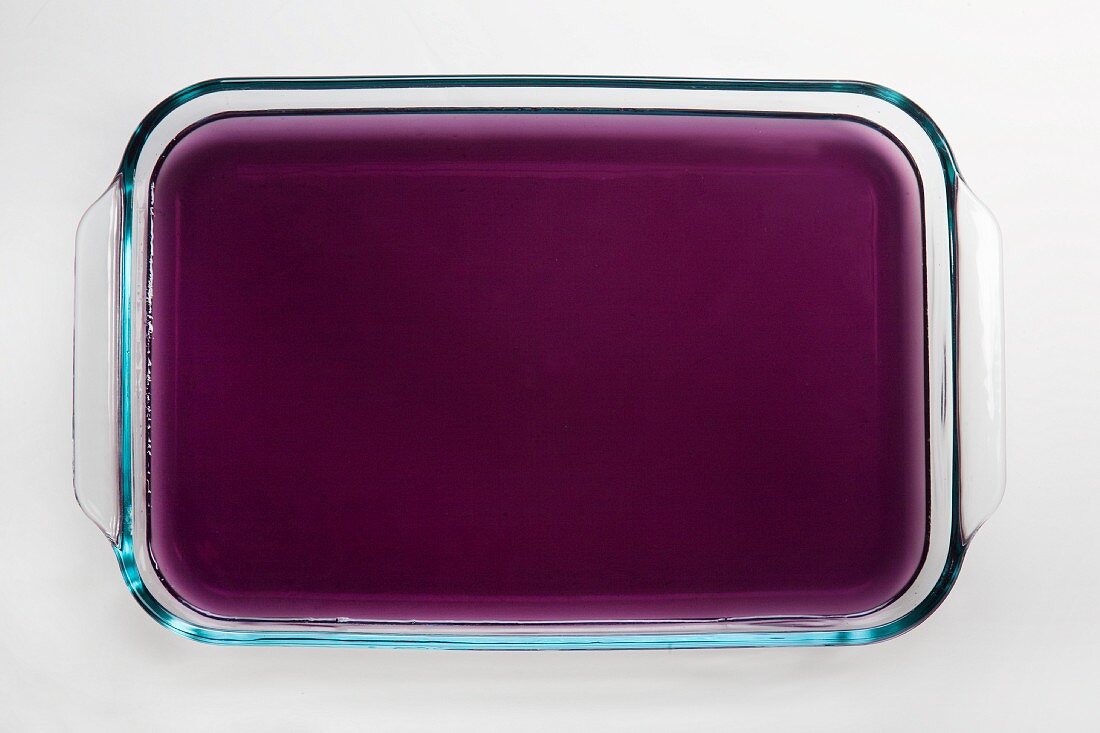 Glass tray of grape gelatin