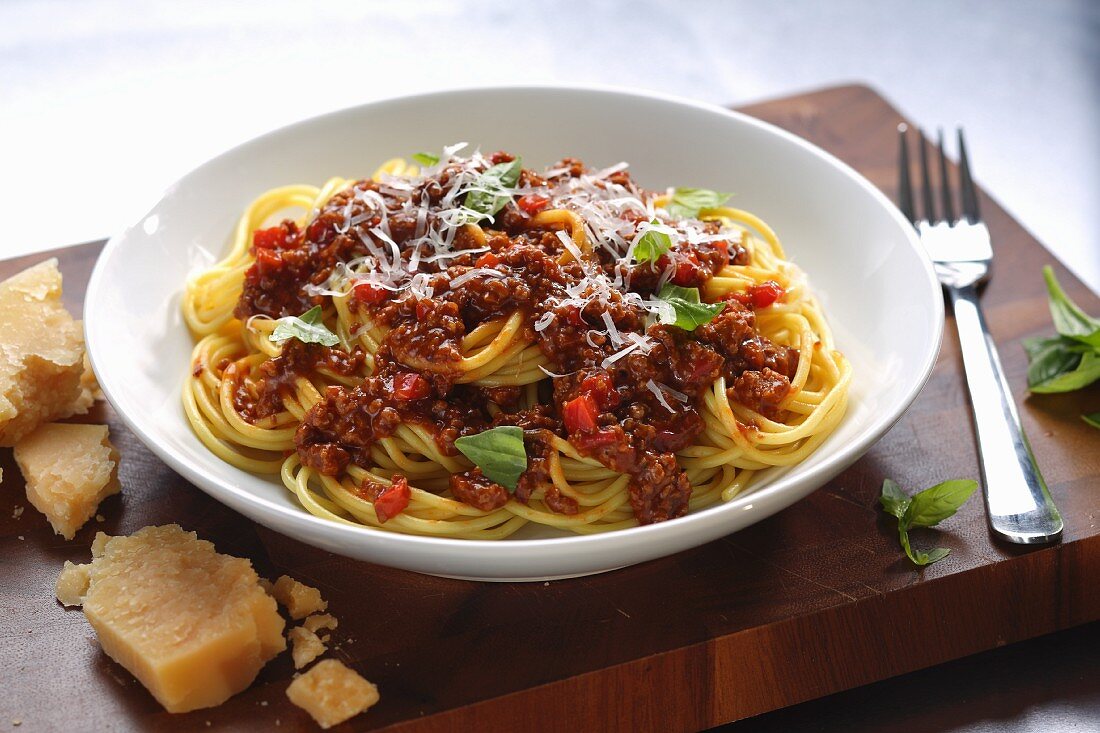 Spaghetti bolognese with Parmesan
