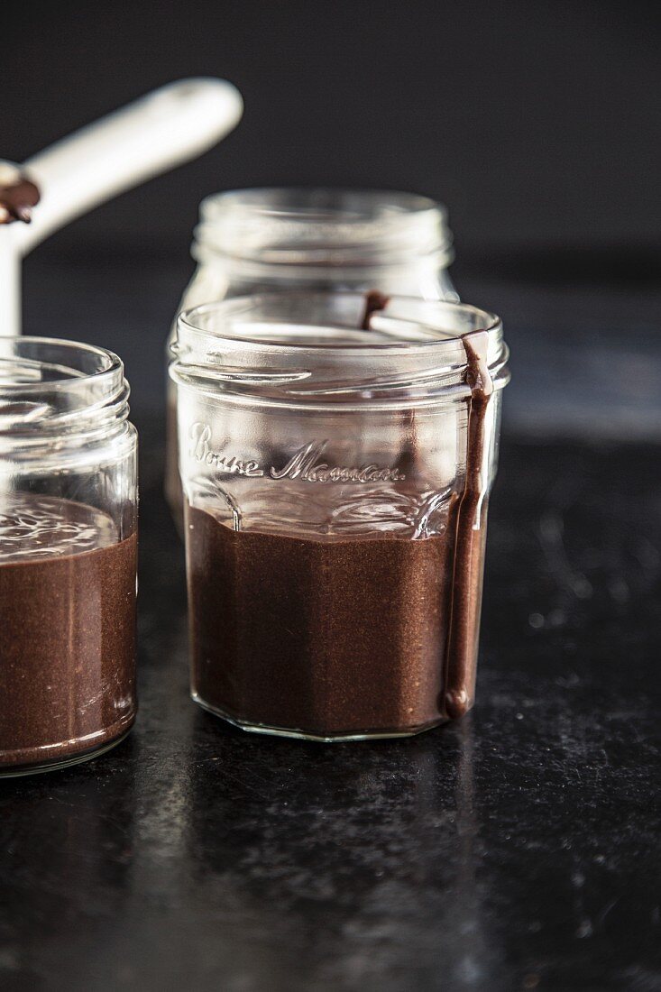 Jars of chocolate mousse