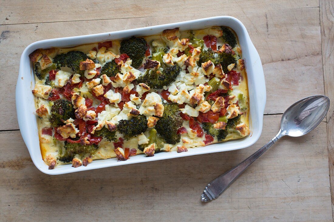 Broccoli bake with feta cheese (seen from above)