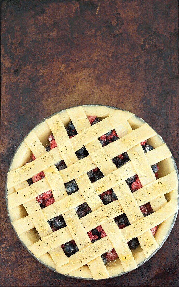 Berry pie with a lattice crust (unbaked)