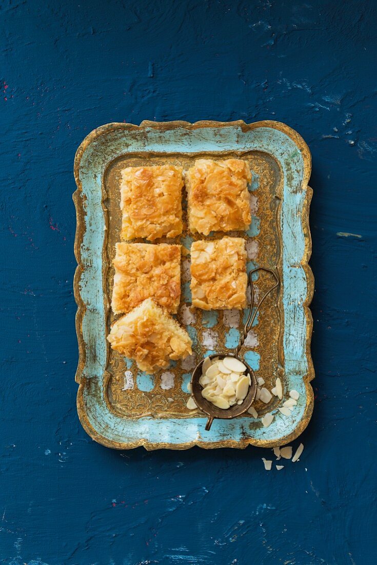 Almond slices on a tray