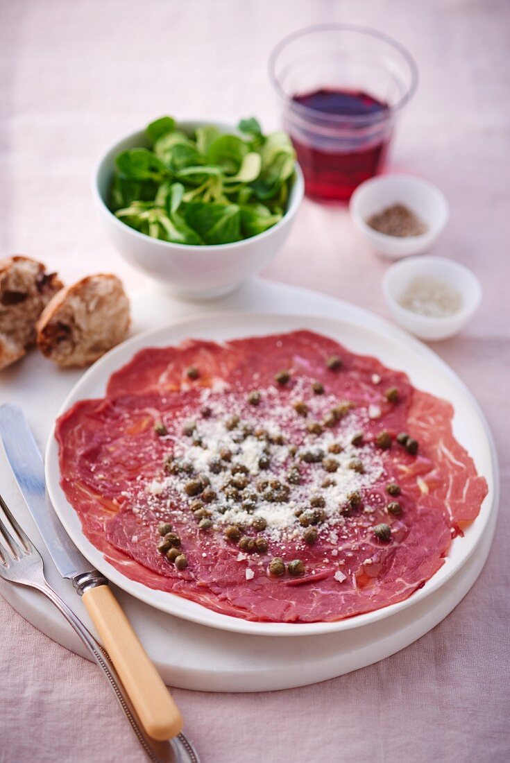 Beef carpaccio with capers and parmesan