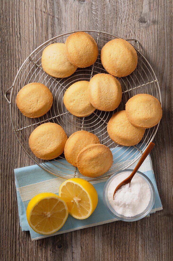Lemon biscuits on a wire rack