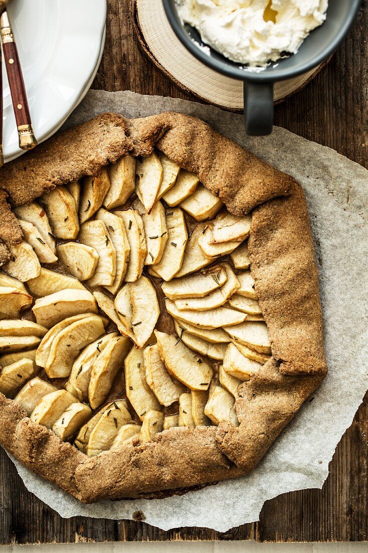 Apple galette with rosemary (seen from above)