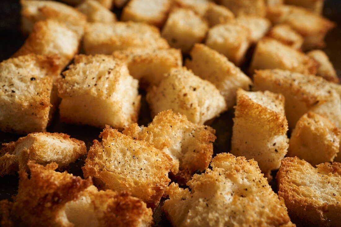 Homemade croutons for a Caesar salad