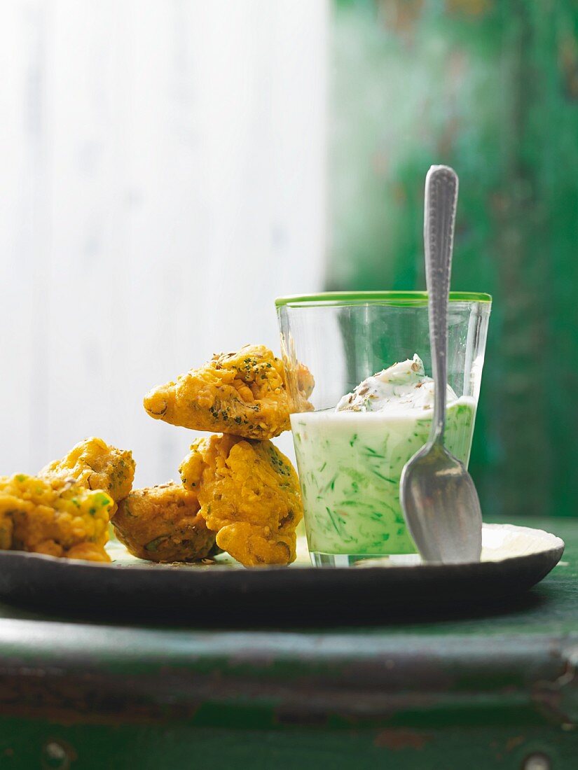 Pakora with dill and raita