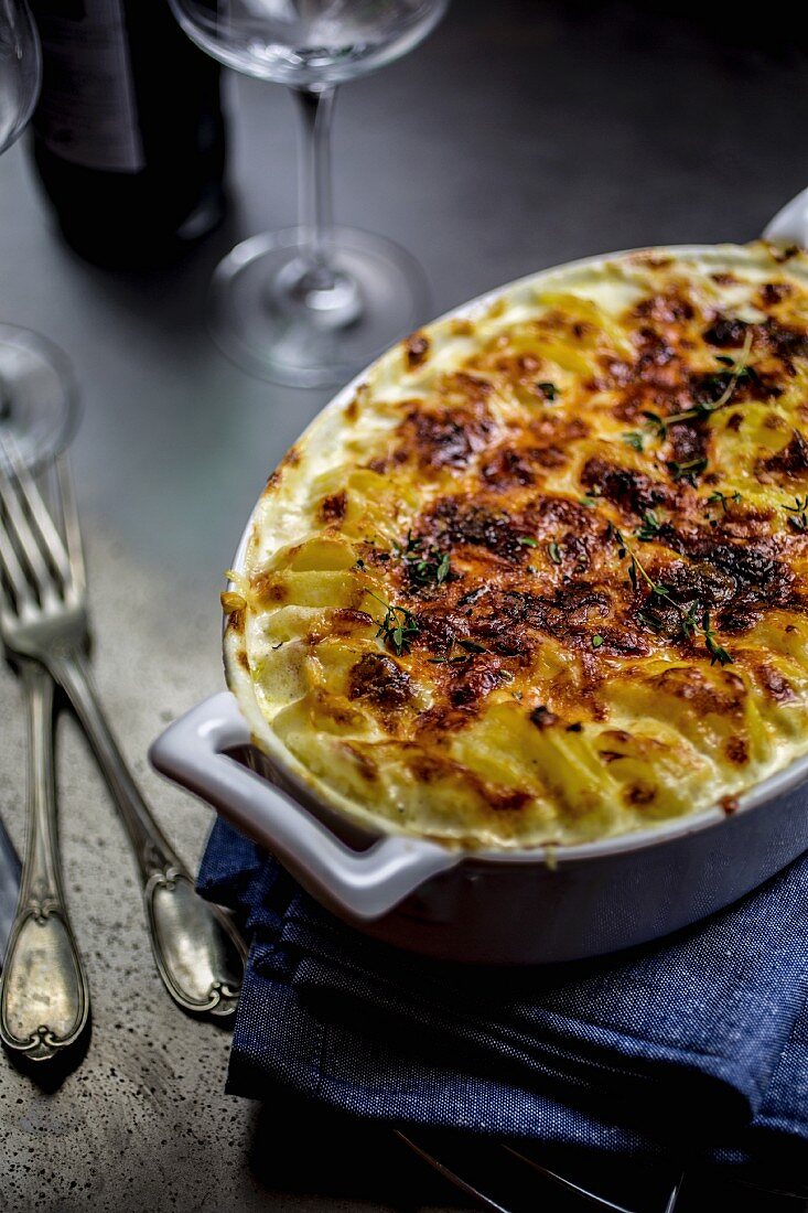 Potato gratin in a baking dish