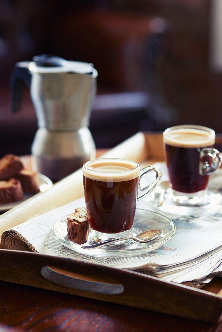 Espresso and biscotti in a cafe