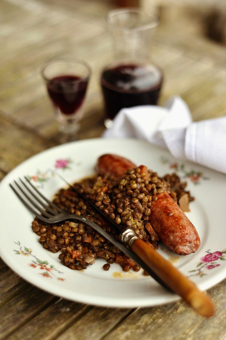 Sausages with puy lentils