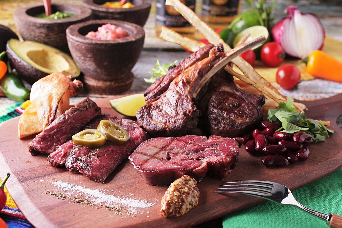 A grill platter with beef and lamb
