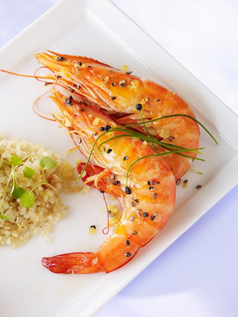 Spicy king prawns with quinoa