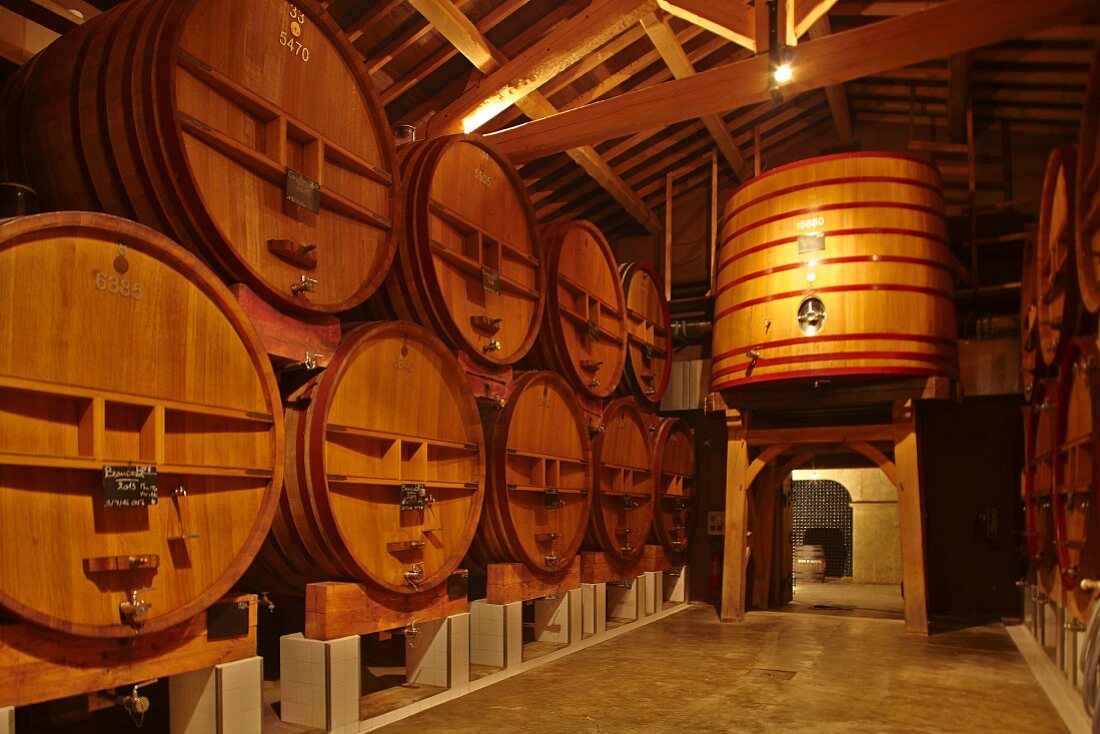 The wine cellar at the Beaucastel vineyard in the Appellation Chateauneuf-du-Pape, France