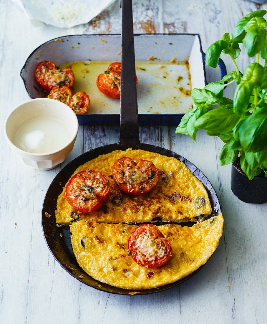 Mozzarella omelette with grilled tomatoes