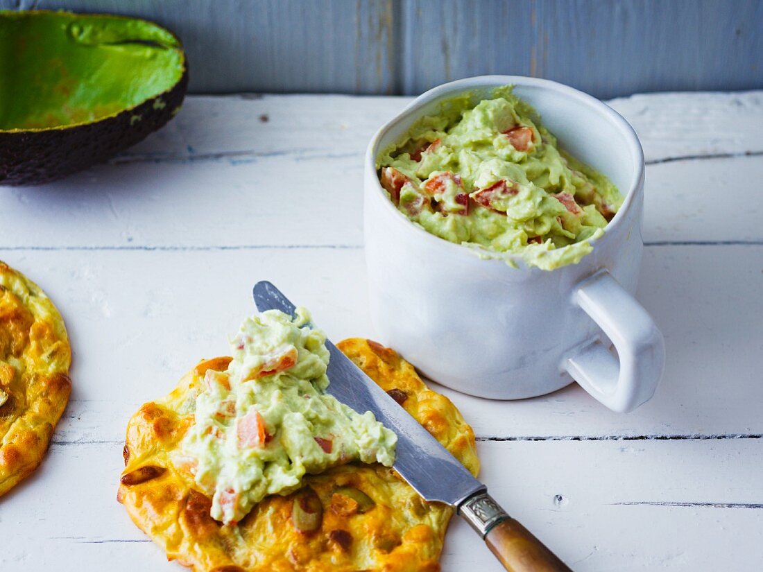 Avocado dip with homemade protein bread