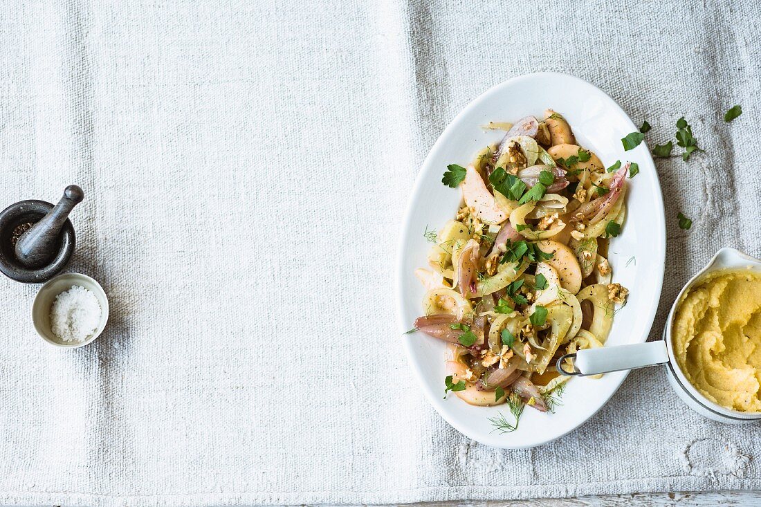 Fenchel-Quitten-Gemüse mit Kartoffelpüree