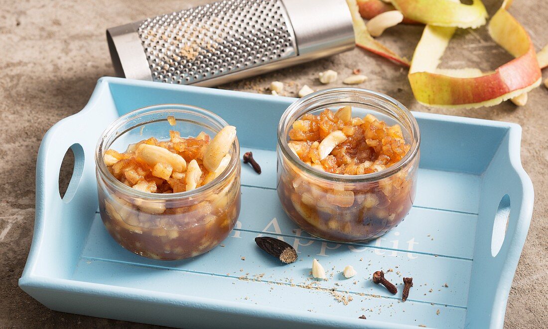 Baked apple chutney with almonds, ginger and tonka beans
