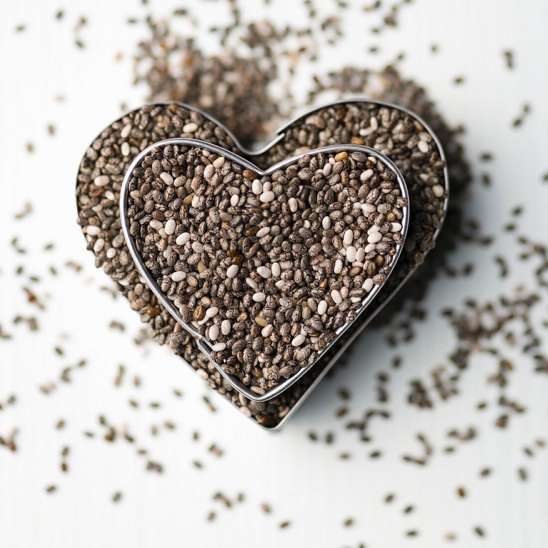 Chia seeds in heart-shaped cutters