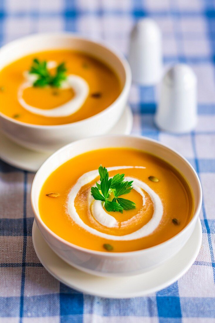 Cream of pumpkin soup with sour cream