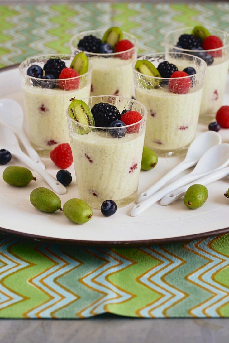 Lemony, herb and yoghurt mousse with fresh fruit