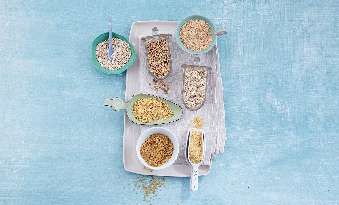 Various types of grains and cereal products