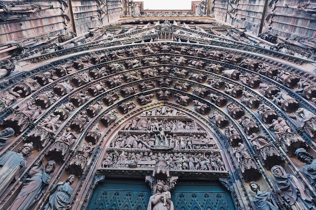 The tympanum on the main portal of the western façade on the Strassbourg cathedral