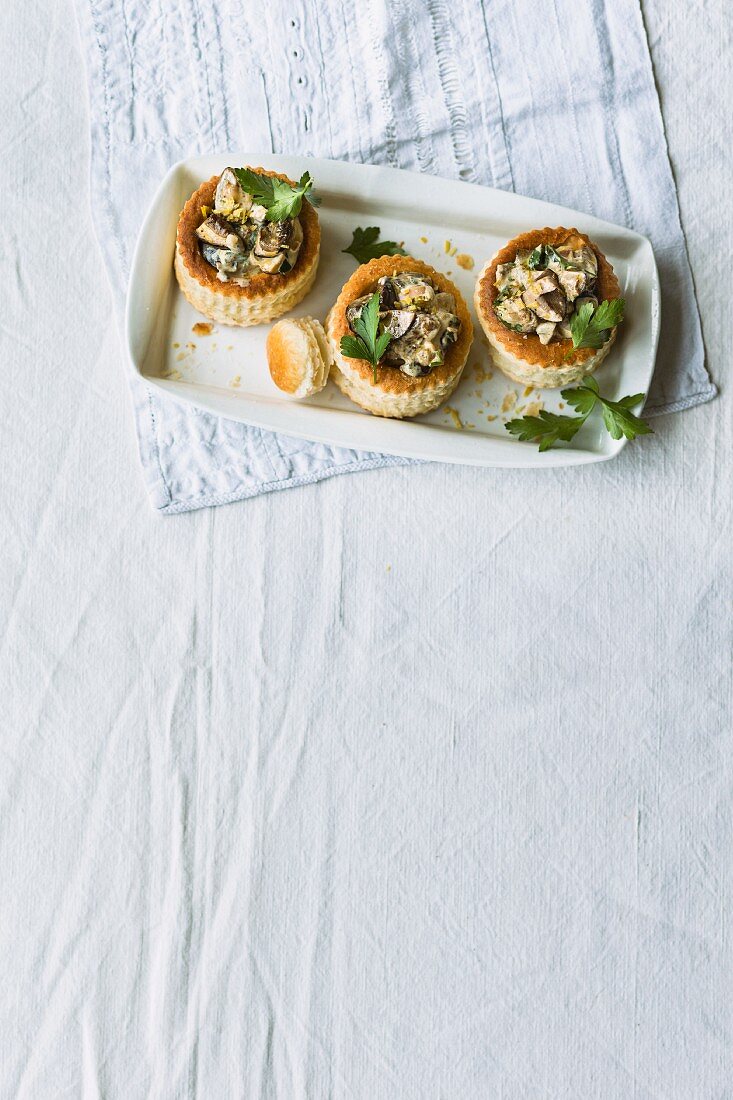 Vol-au-vents filled with bay bolete mushrooms