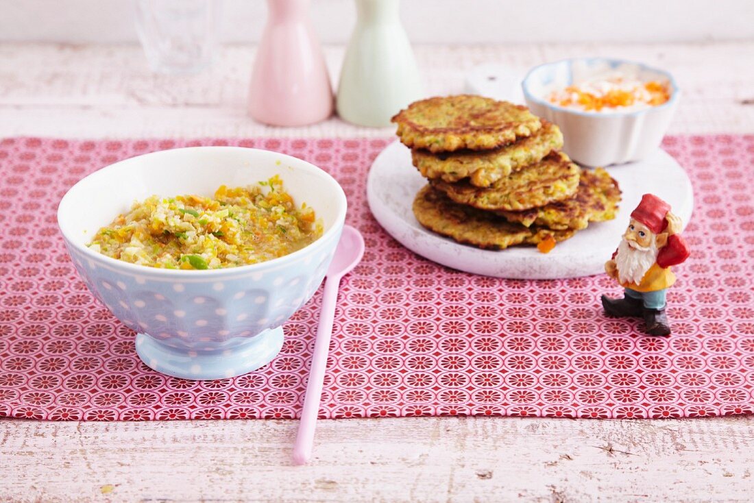 Green spelt mush and cakes