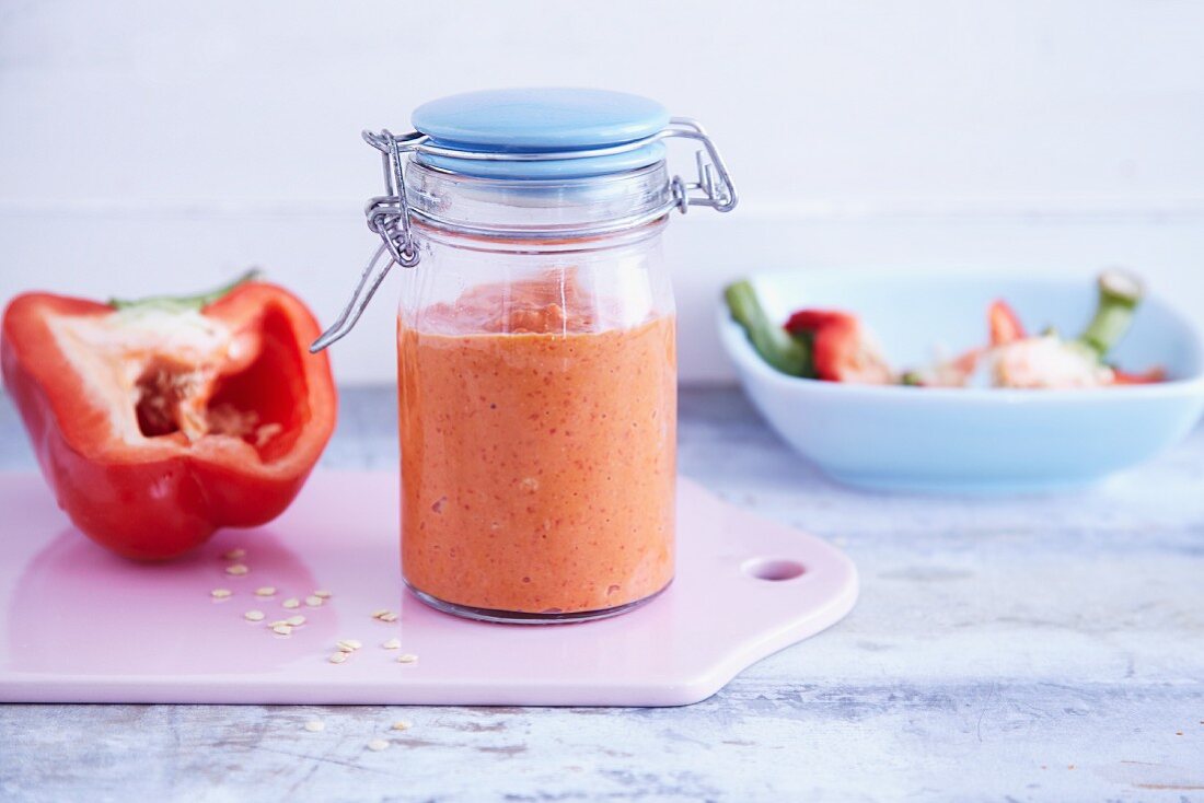 Pepper cream in a preserving jar