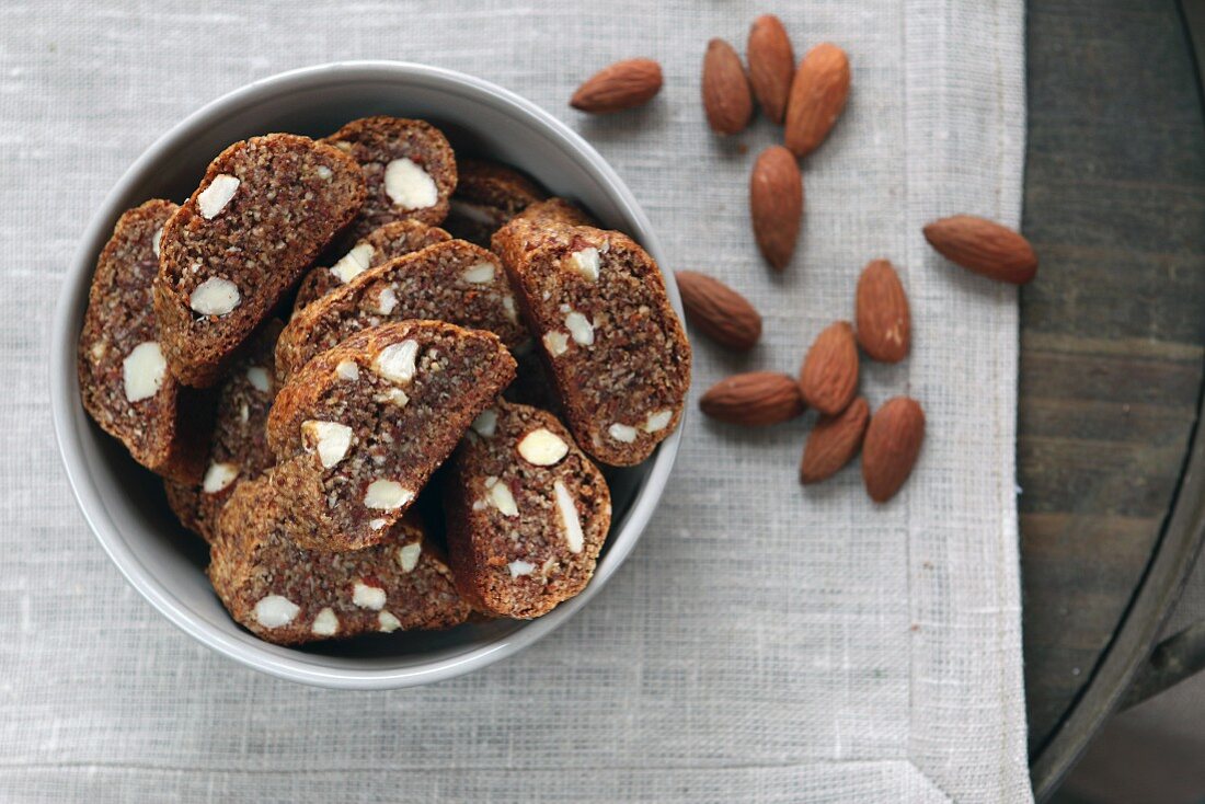 Gluten-free cantuccini, homemade biscuits made with almonds and honey