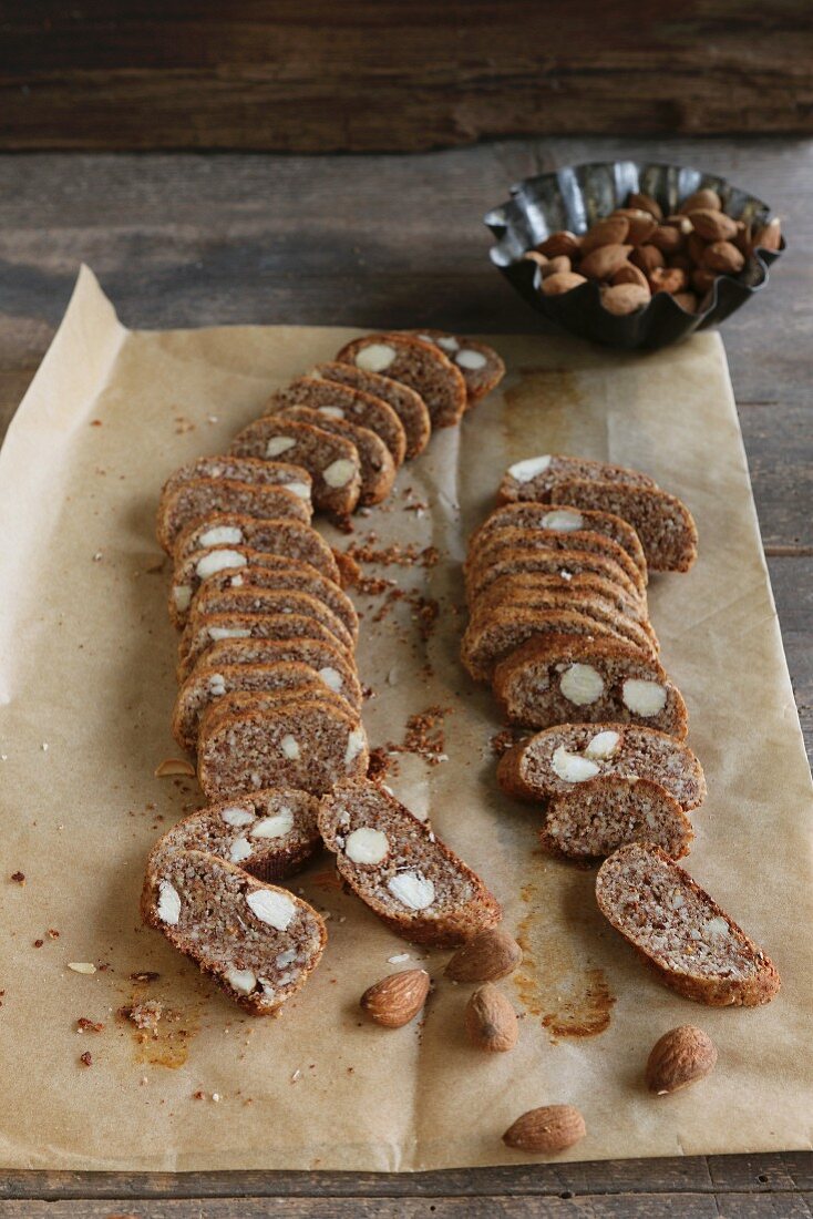 Gluten-free cantuccini, homemade biscuits made from almonds and honey