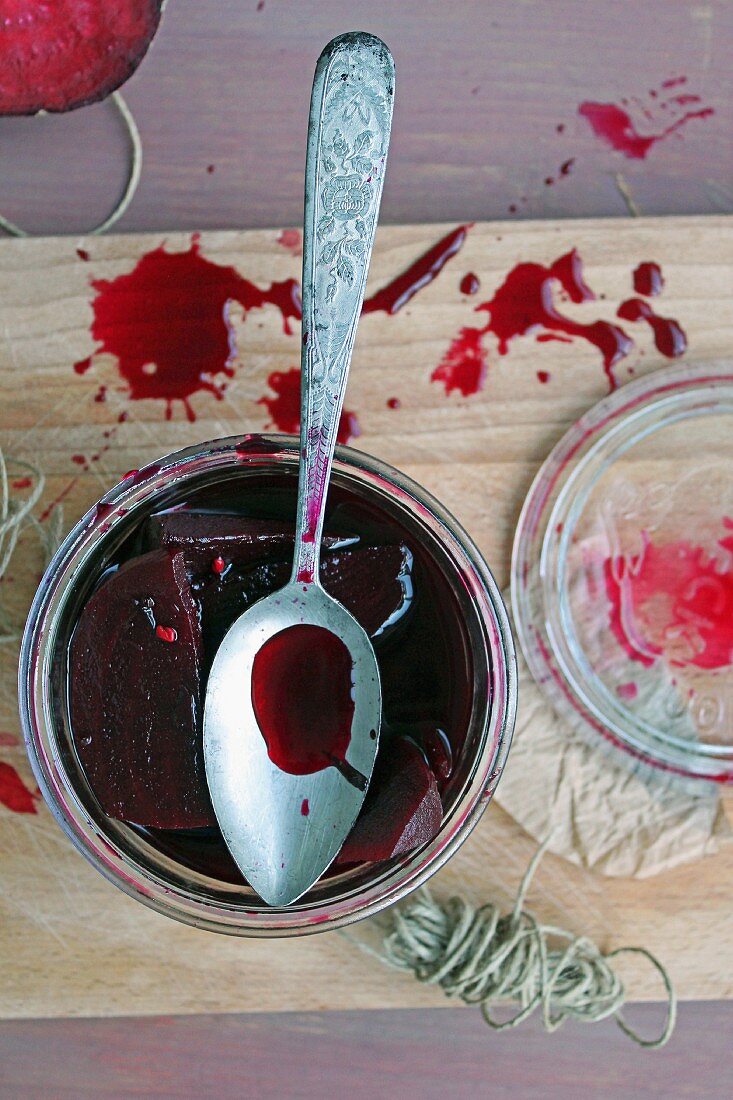 Beetroot salad in a preserving jar