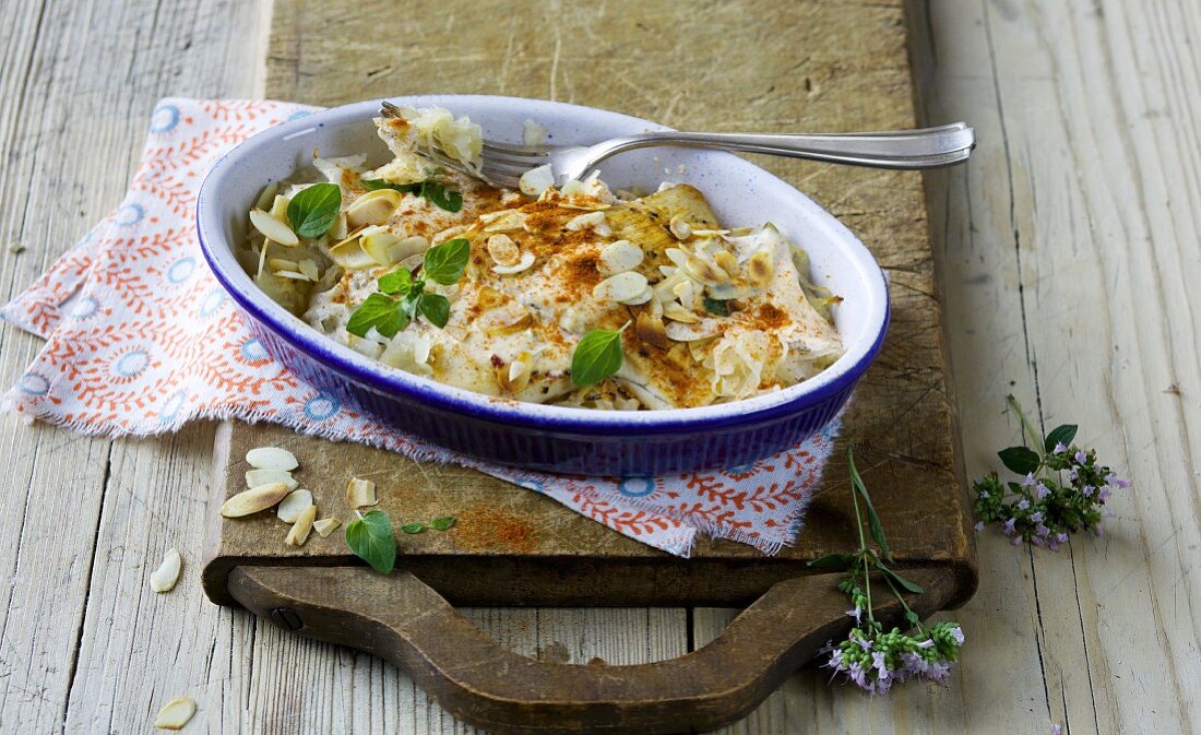 Hungarian-style gratinated turkey escalope with sauerkraut