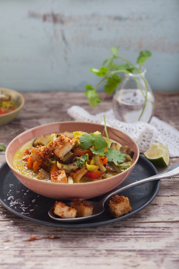 Vegetable curry with coconut tofu