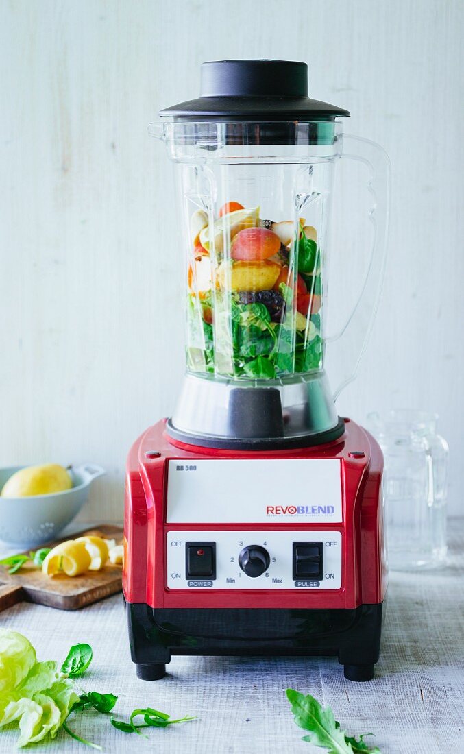 Fresh ingredients for smoothie in a blender
