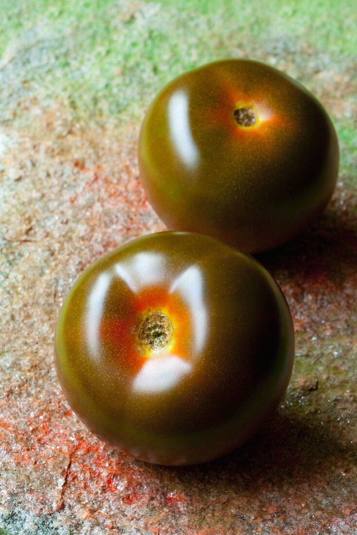 Two black tomatoes from Sicily